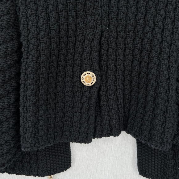 CHANEL 2010 Sweater Womens 34 Black Chain Details Open Cardigan Cotton Chunky - Picture 10 of 16